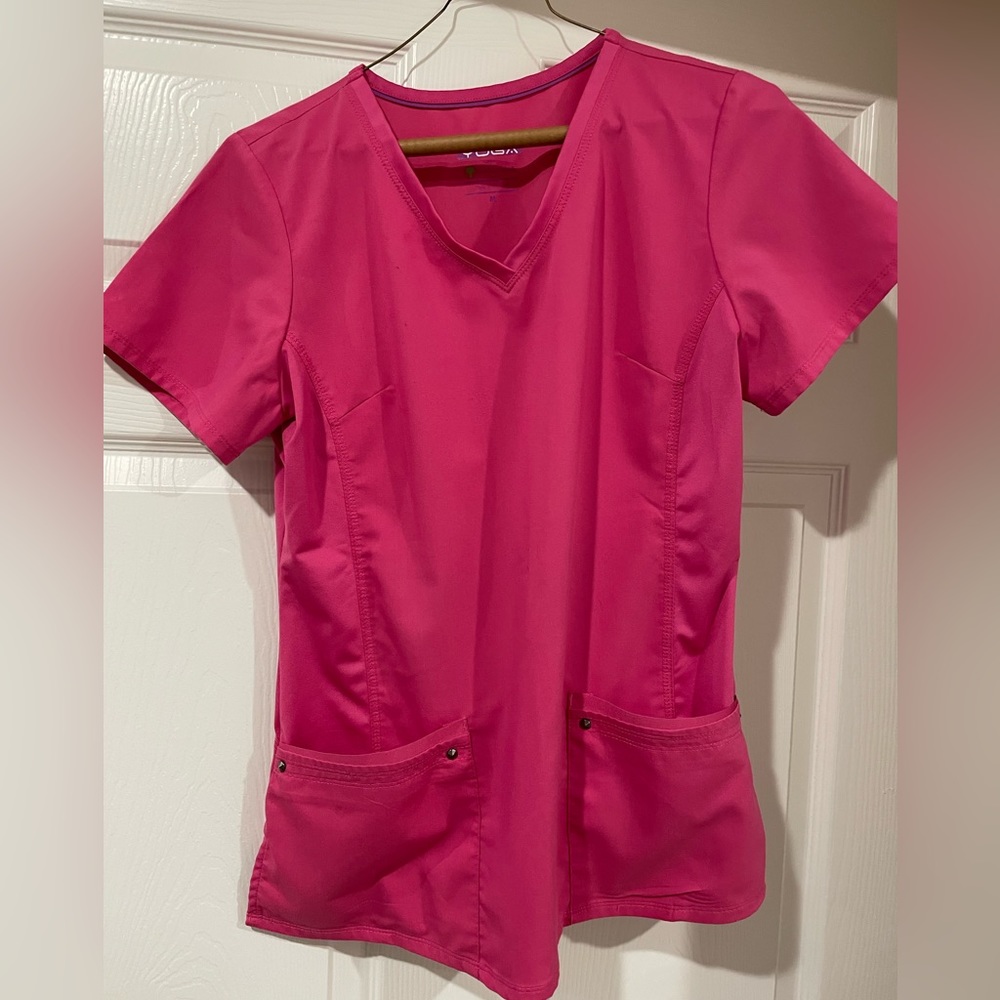 Purple Label Yoga by Healing Hands Pink Scrub Top